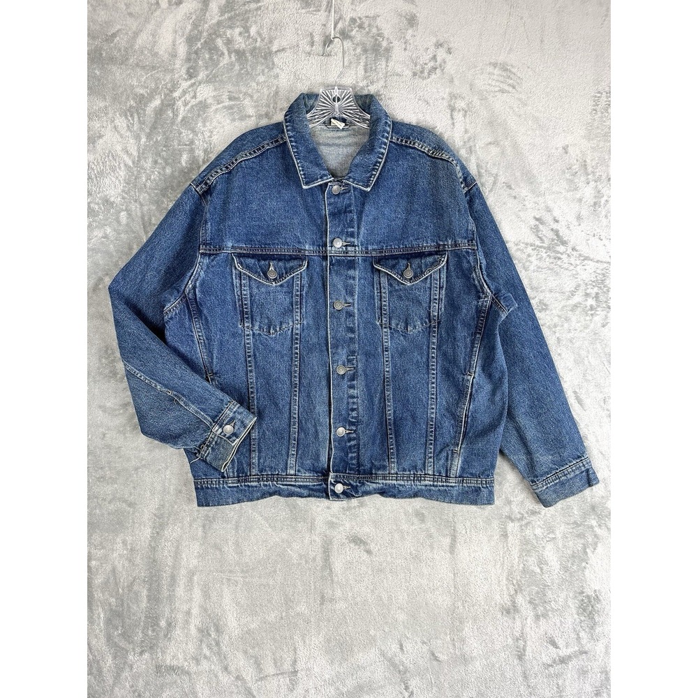 Vintage 80s 90s Denim Jacket Large Trucker 100% Cotton Grunge Chore Workwear